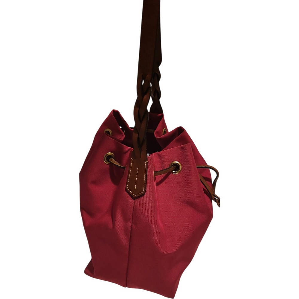 Dooney Bourke Drawstring Bucket Bag Pink Nylon Leather Trim Braided Strap - Picture 4 of 9